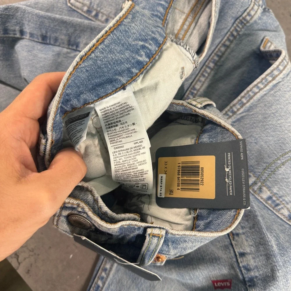 Levi's Jeans Mens 33x34 505 Regular Straight Light Wash Stretch NEW $75 Cowboy
